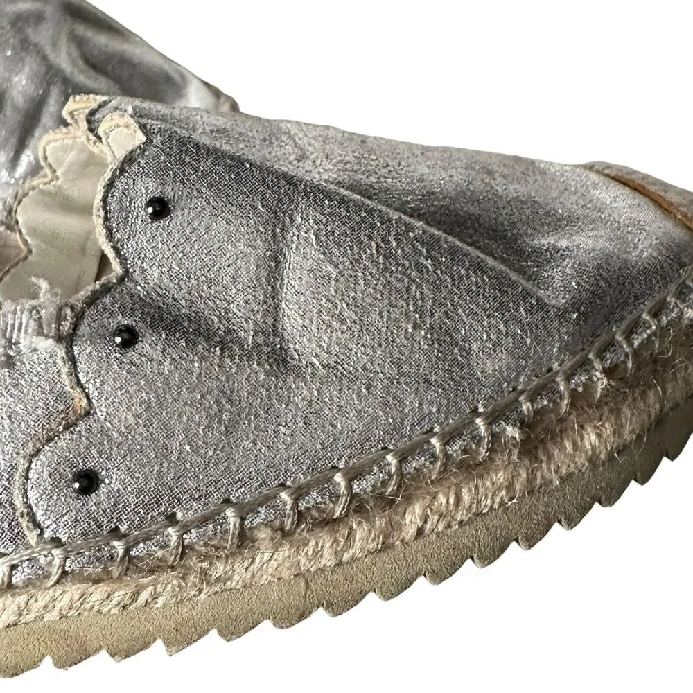 Karl Lagerfeld‎ Metallic Silver Espadrille Slides Slip on Shoes Women Size 7.5
